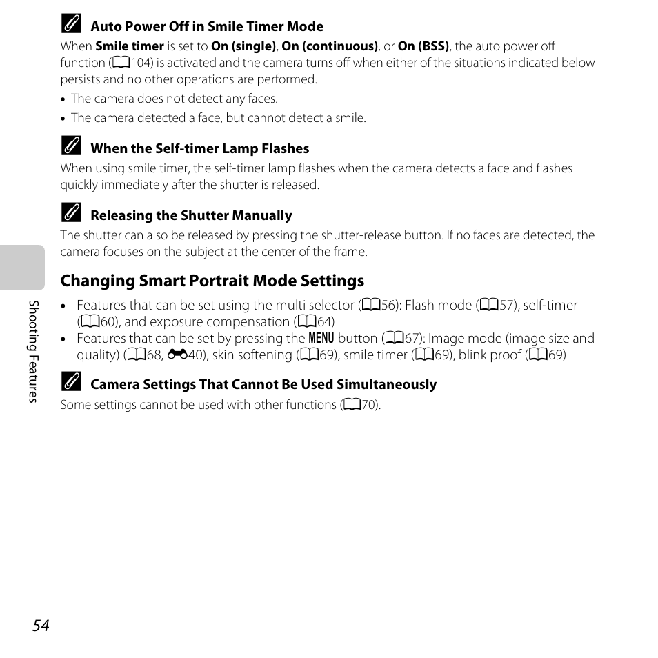 Changing smart portrait mode settings | Nikon S5200 User Manual | Page 76 / 284