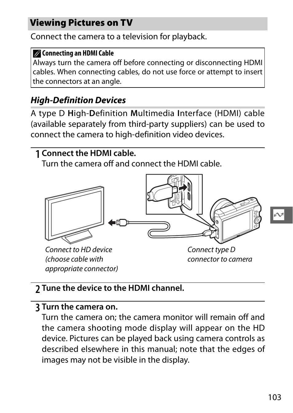 Viewing pictures on tv, High-definition devices | Nikon S2 User Manual | Page 123 / 236