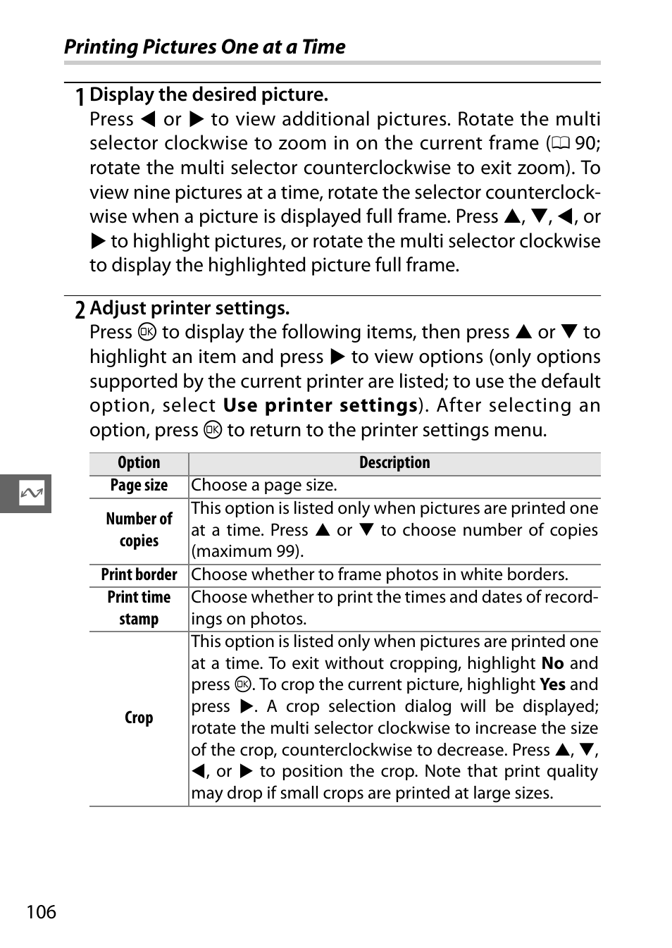 Printing pictures one at a time | Nikon S2 User Manual | Page 126 / 236