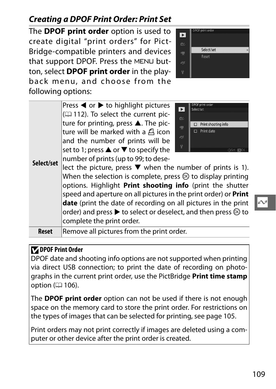 Creating a dpof print order: print set | Nikon S2 User Manual | Page 129 / 236