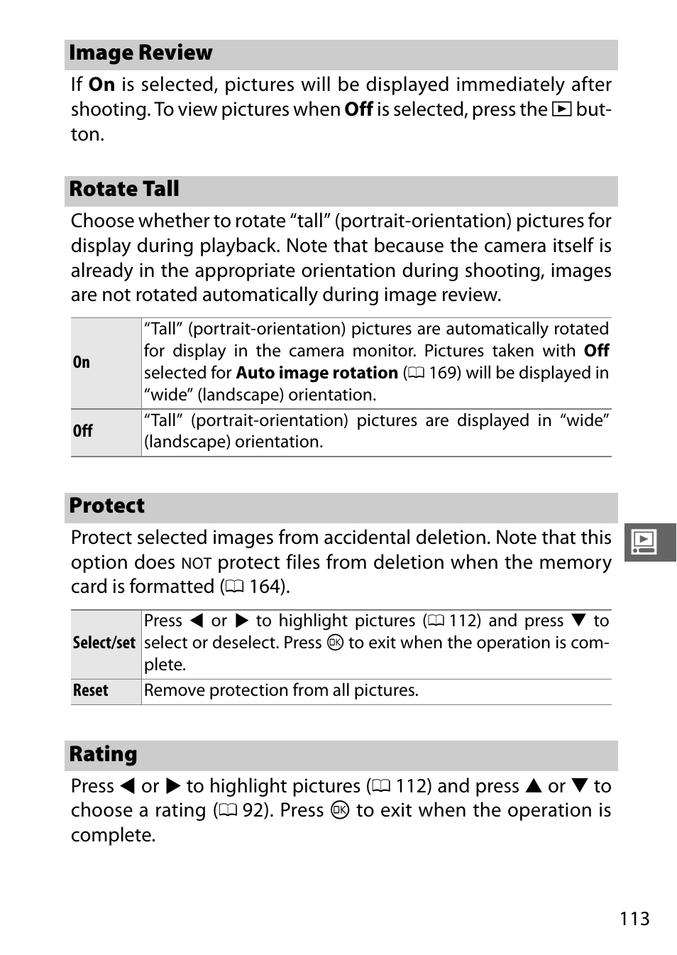 Image review, Rotate tall, Protect | Rating | Nikon S2 User Manual | Page 133 / 236