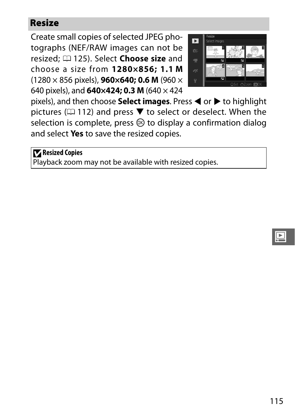 Resize | Nikon S2 User Manual | Page 135 / 236