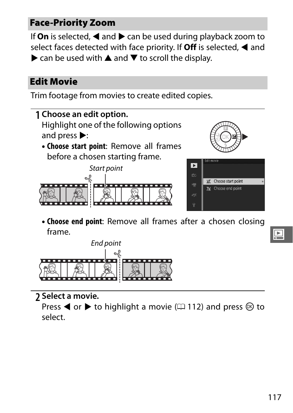 Face-priority zoom, Edit movie | Nikon S2 User Manual | Page 137 / 236