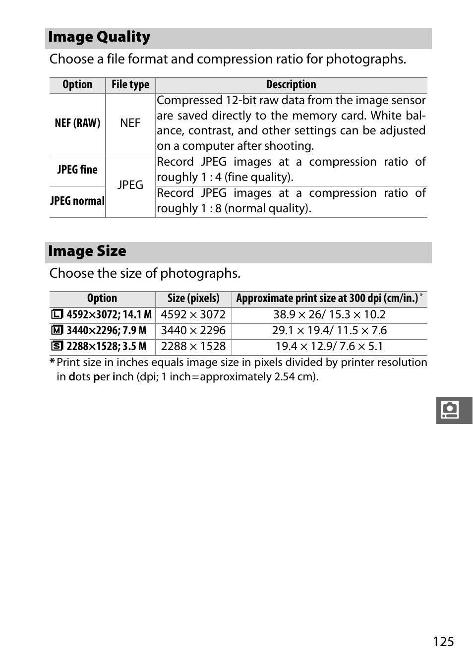 Image quality, Image size, 0 125) can | Nikon S2 User Manual | Page 145 / 236