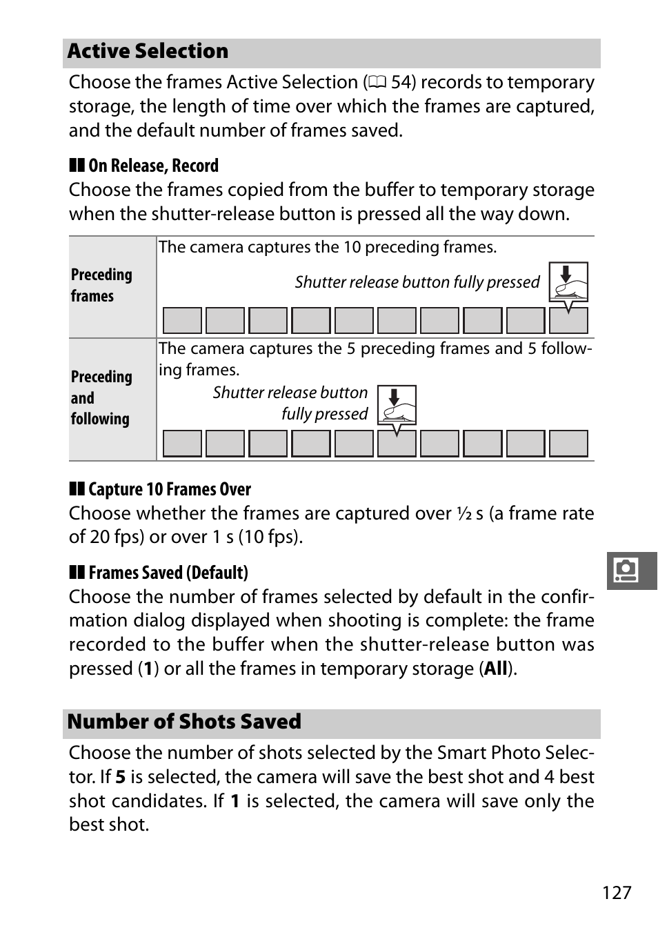 Active selection, Number of shots saved | Nikon S2 User Manual | Page 147 / 236