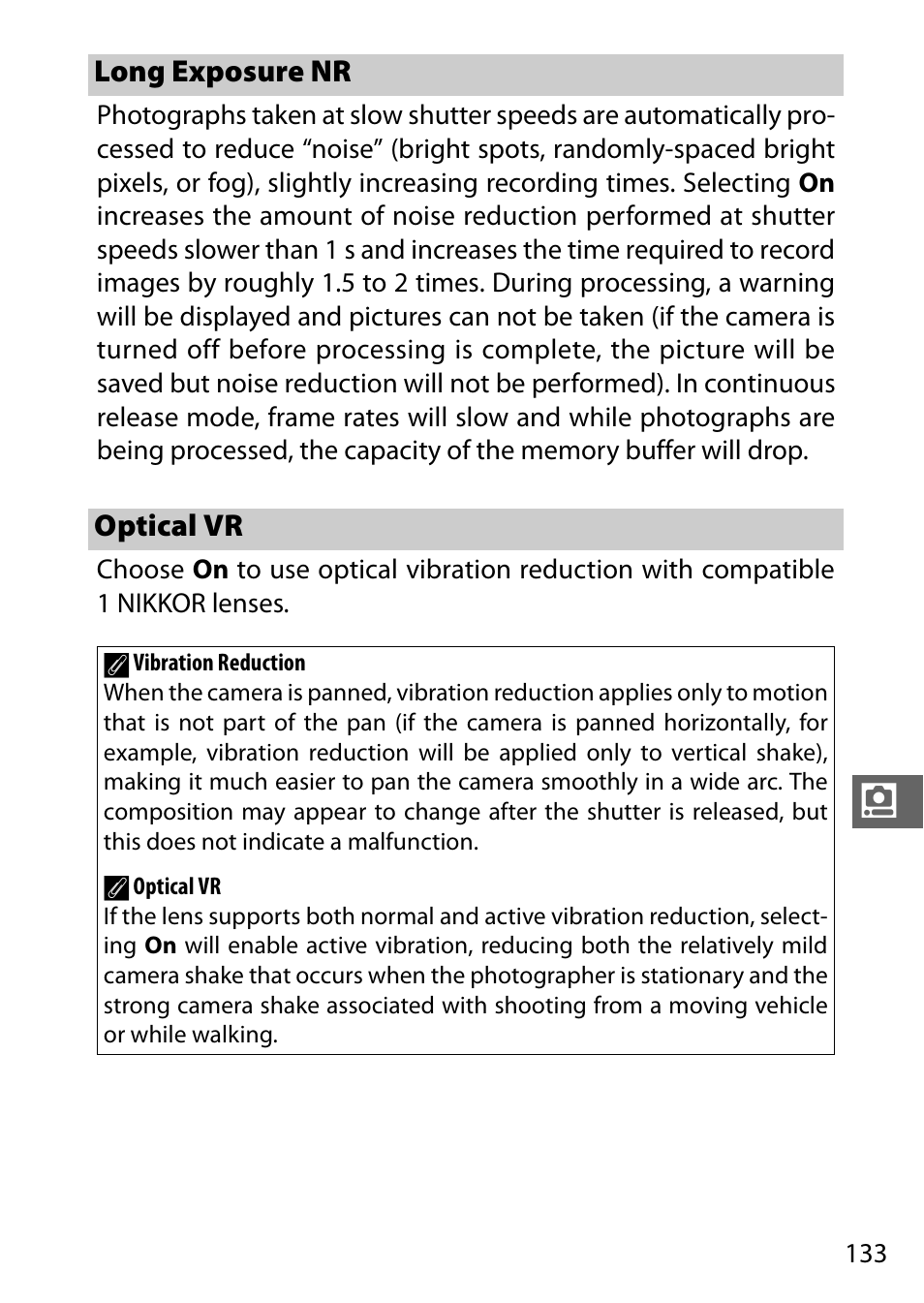 Long exposure nr, Optical vr | Nikon S2 User Manual | Page 153 / 236