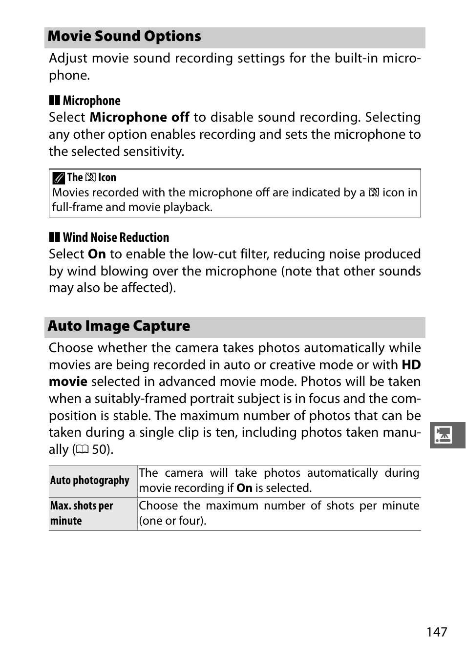 Movie sound options, Auto image capture | Nikon S2 User Manual | Page 167 / 236