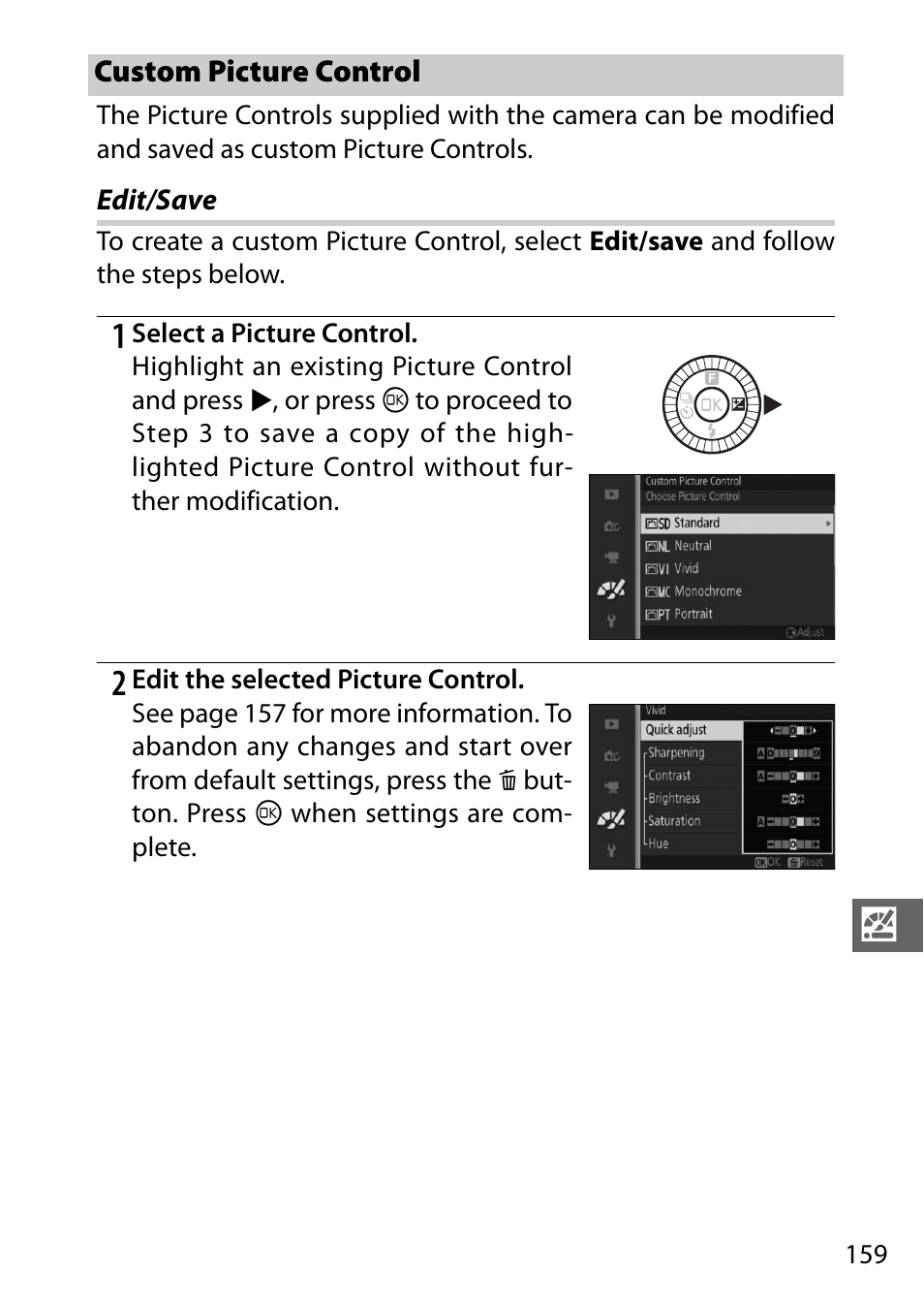 Custom picture control, Edit/save, Sing menu | Nikon S2 User Manual | Page 179 / 236