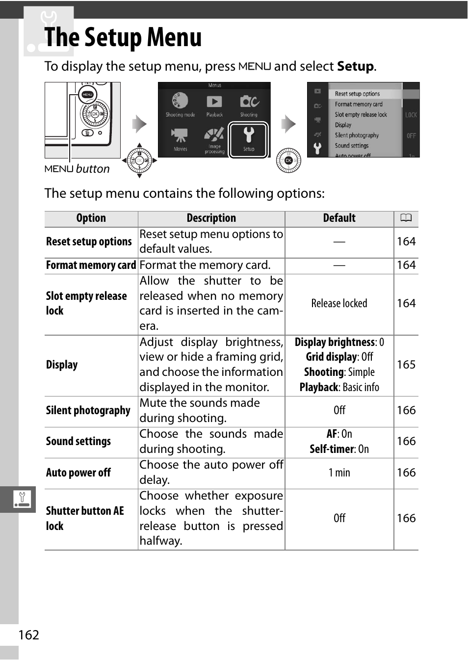 The setup menu | Nikon S2 User Manual | Page 182 / 236