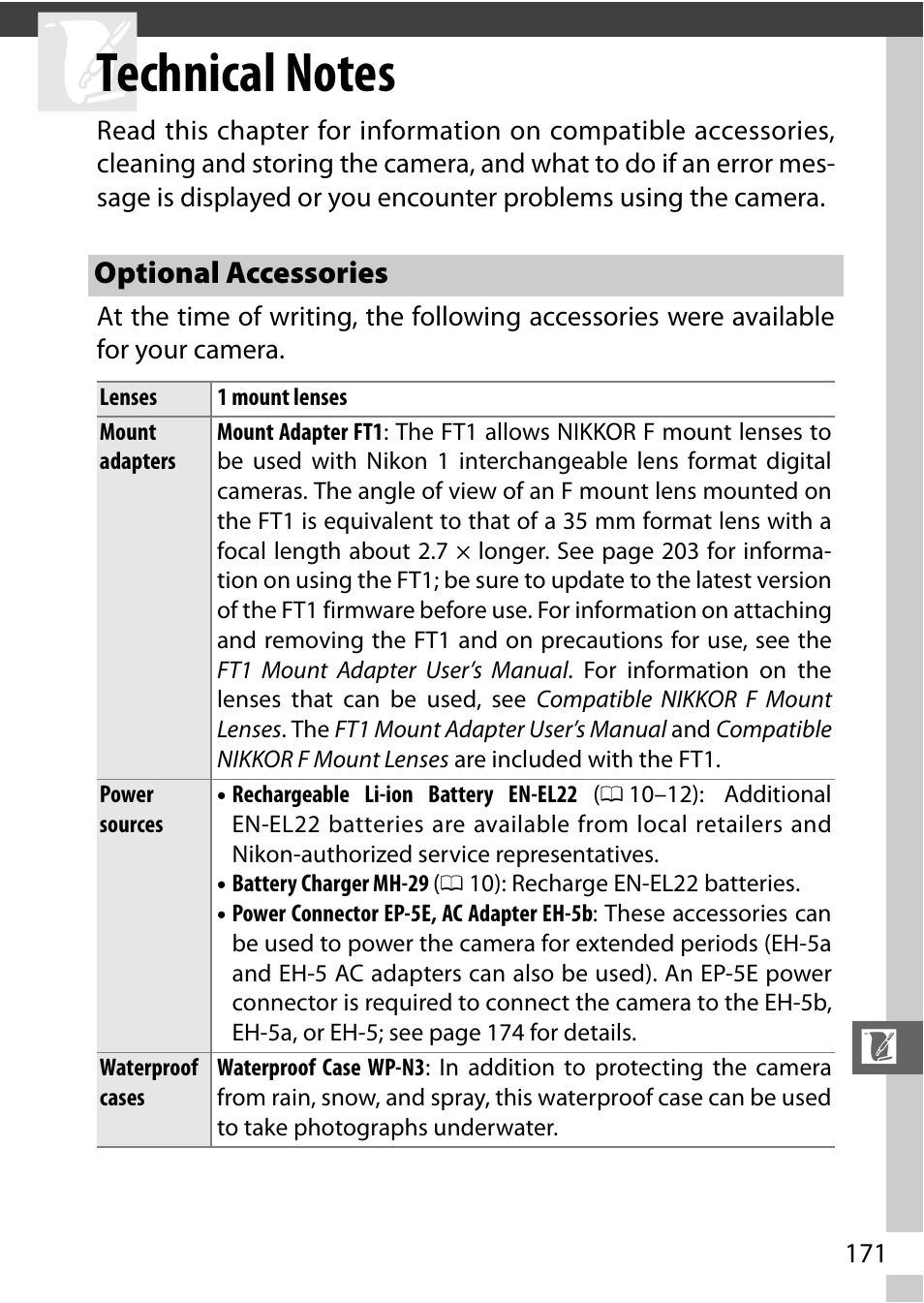 Technical notes, Optional accessories | Nikon S2 User Manual | Page 191 / 236