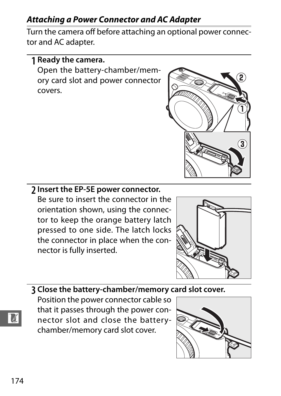 Attaching a power connector and ac adapter | Nikon S2 User Manual | Page 194 / 236