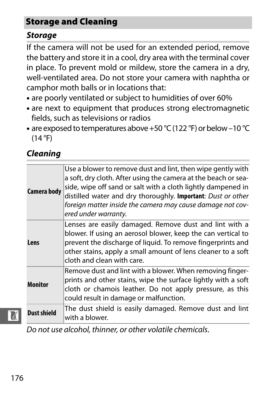 Storage and cleaning, Storage, Cleaning | Nikon S2 User Manual | Page 196 / 236