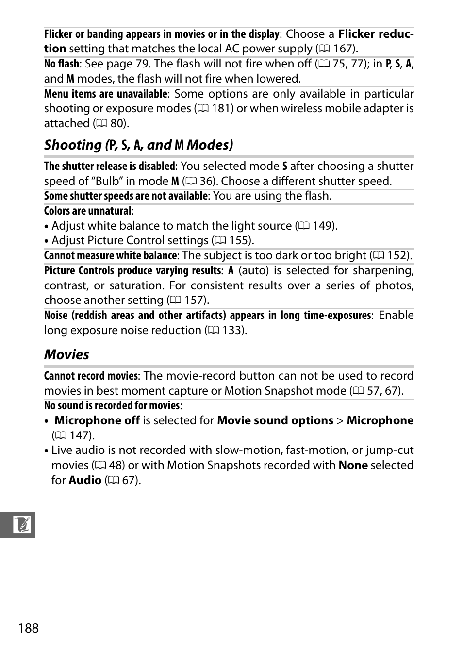 Shooting (p, s, a, and m modes), Movies, Shooting ( p , s , a , and m modes) movies | Nikon S2 User Manual | Page 208 / 236