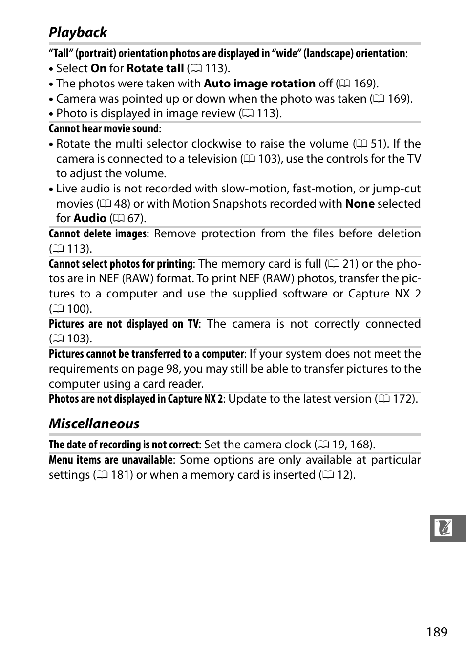 Playback, Miscellaneous, Playback miscellaneous | Nikon S2 User Manual | Page 209 / 236