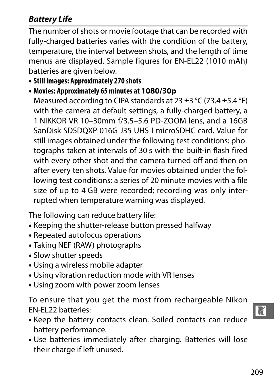 Battery life | Nikon S2 User Manual | Page 229 / 236