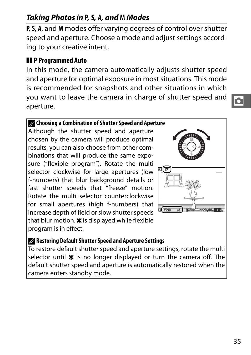 Taking photos in p, s, a, and m modes | Nikon S2 User Manual | Page 55 / 236