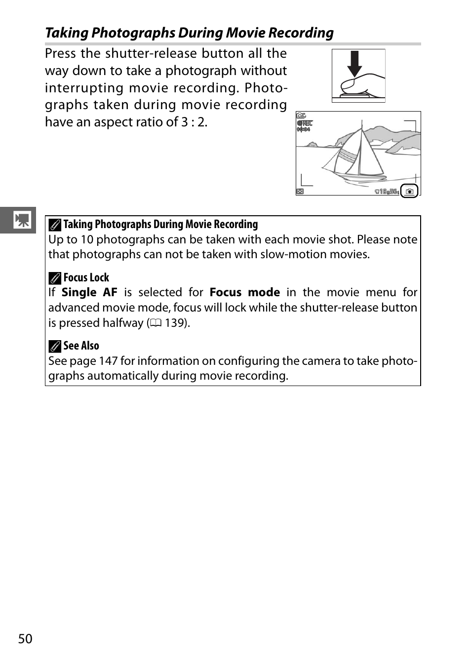 Taking photographs during movie recording | Nikon S2 User Manual | Page 70 / 236