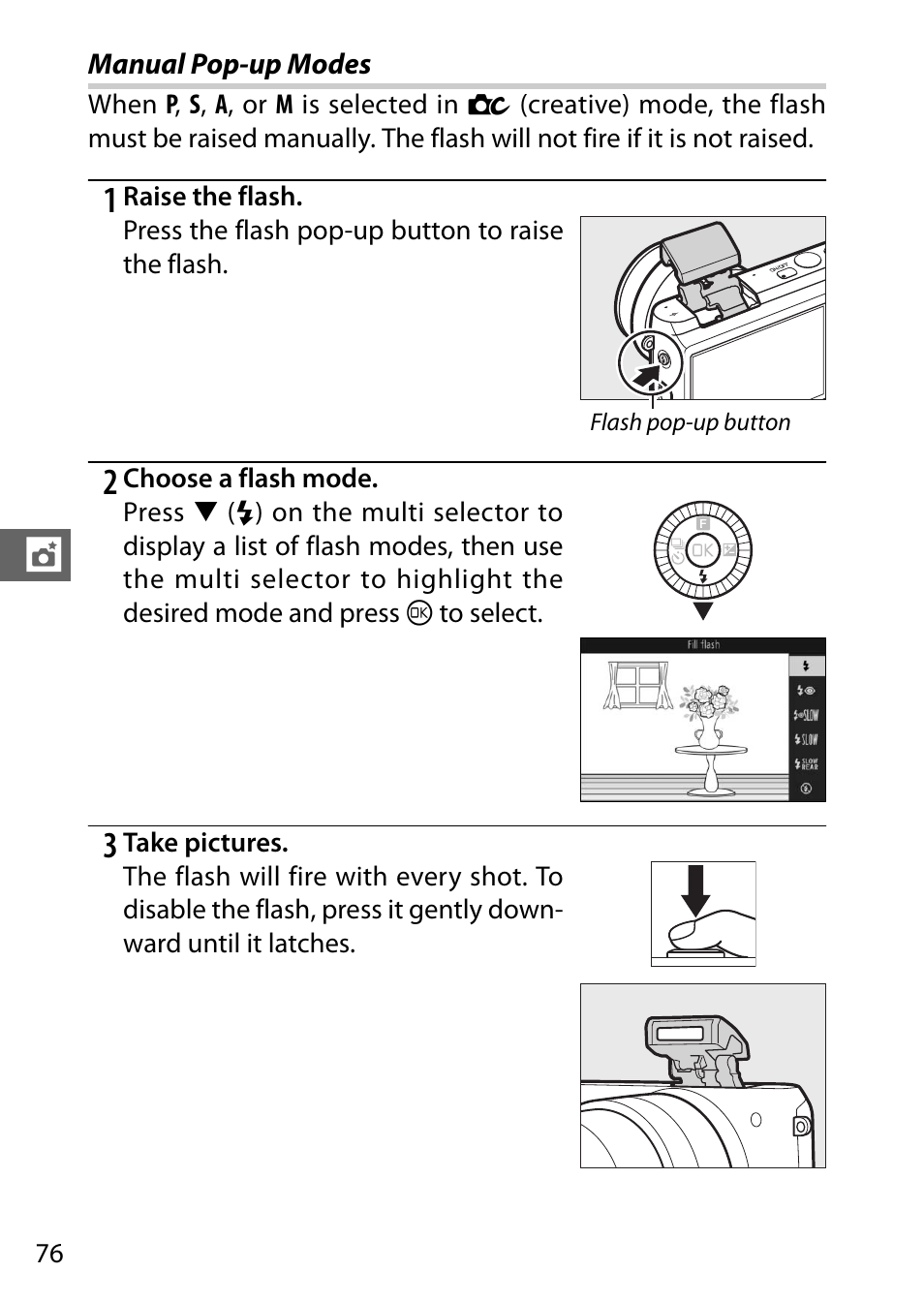 Manual pop-up modes | Nikon S2 User Manual | Page 96 / 236