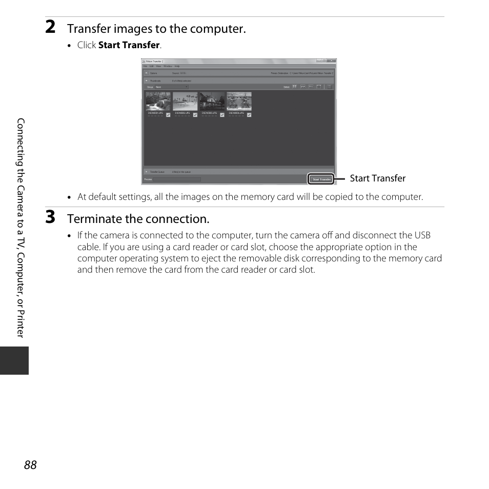 Transfer images to the computer, Terminate the connection | Nikon S5300 User Manual | Page 110 / 240
