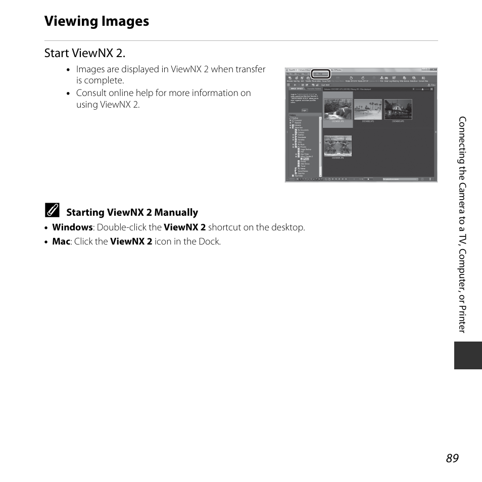 Viewing images, Start viewnx 2 | Nikon S5300 User Manual | Page 111 / 240