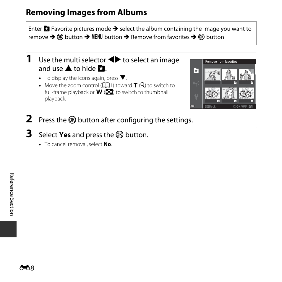 Removing images from albums, E “removing images from albums | Nikon S5300 User Manual | Page 120 / 240