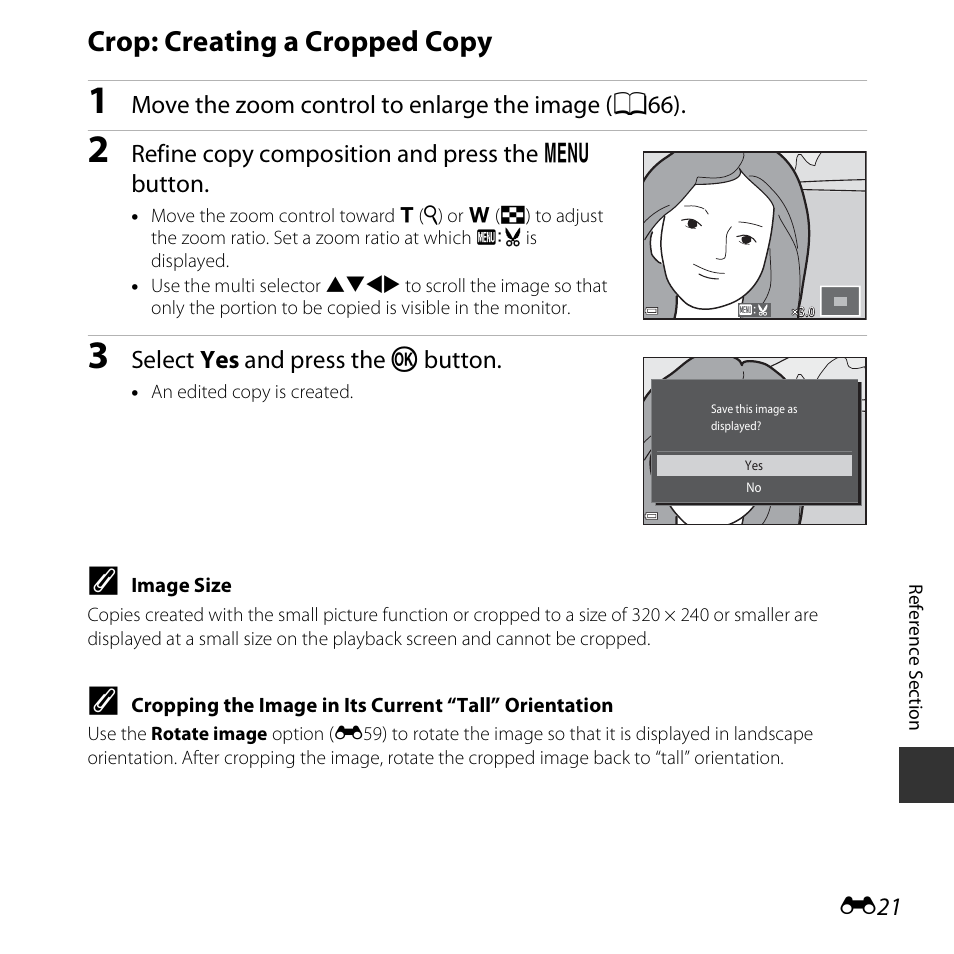 Crop: creating a cropped copy | Nikon S5300 User Manual | Page 133 / 240
