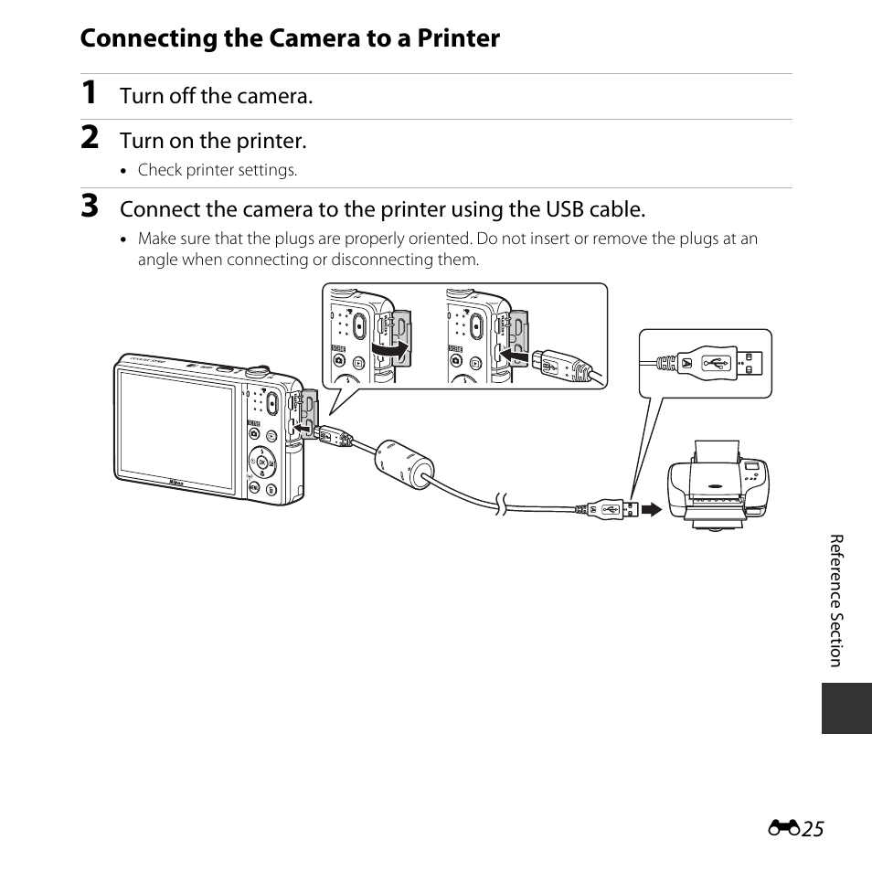 Connecting the camera to a printer, E25) | Nikon S5300 User Manual | Page 137 / 240