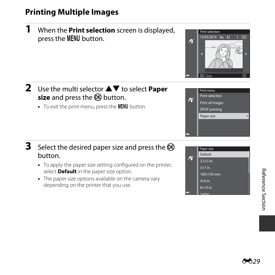 Printing multiple images, E29) | Nikon S5300 User Manual | Page 141 / 240