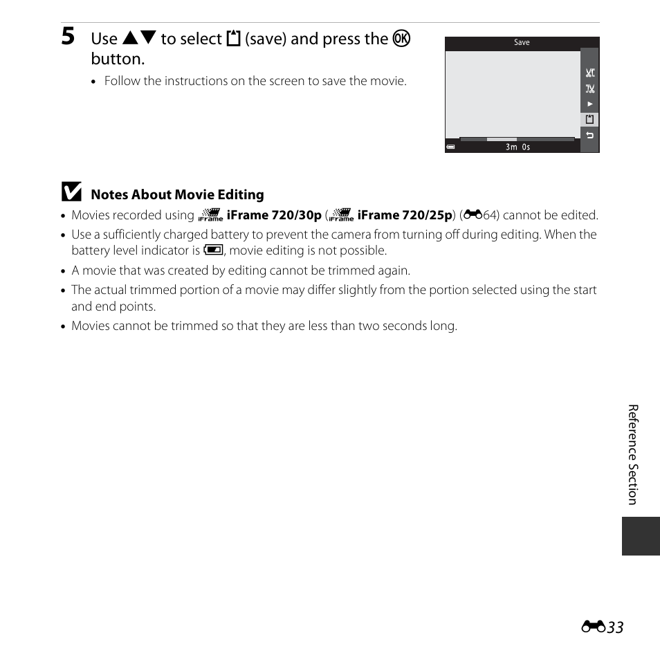 Use hi to select m (save) and press the k button | Nikon S5300 User Manual | Page 145 / 240