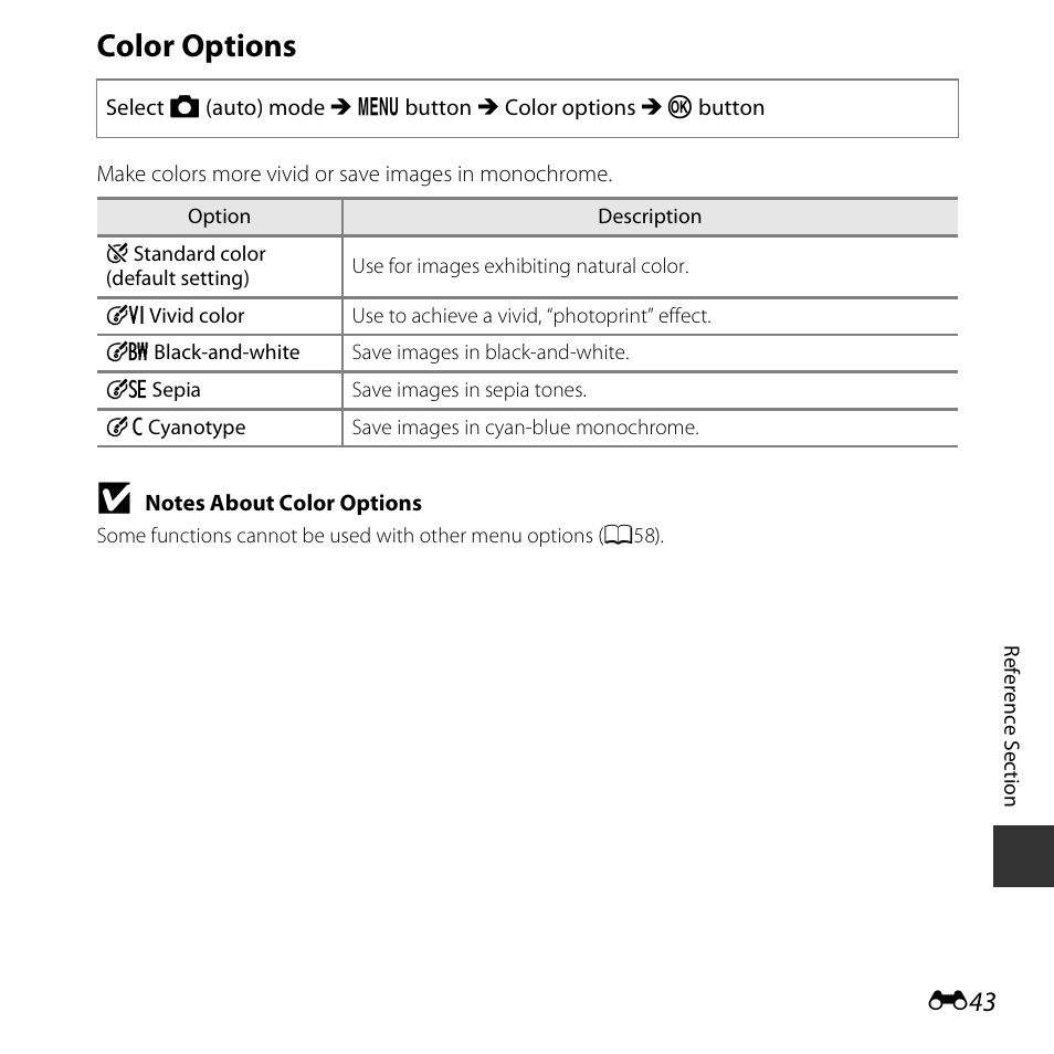 Color options | Nikon S5300 User Manual | Page 155 / 240