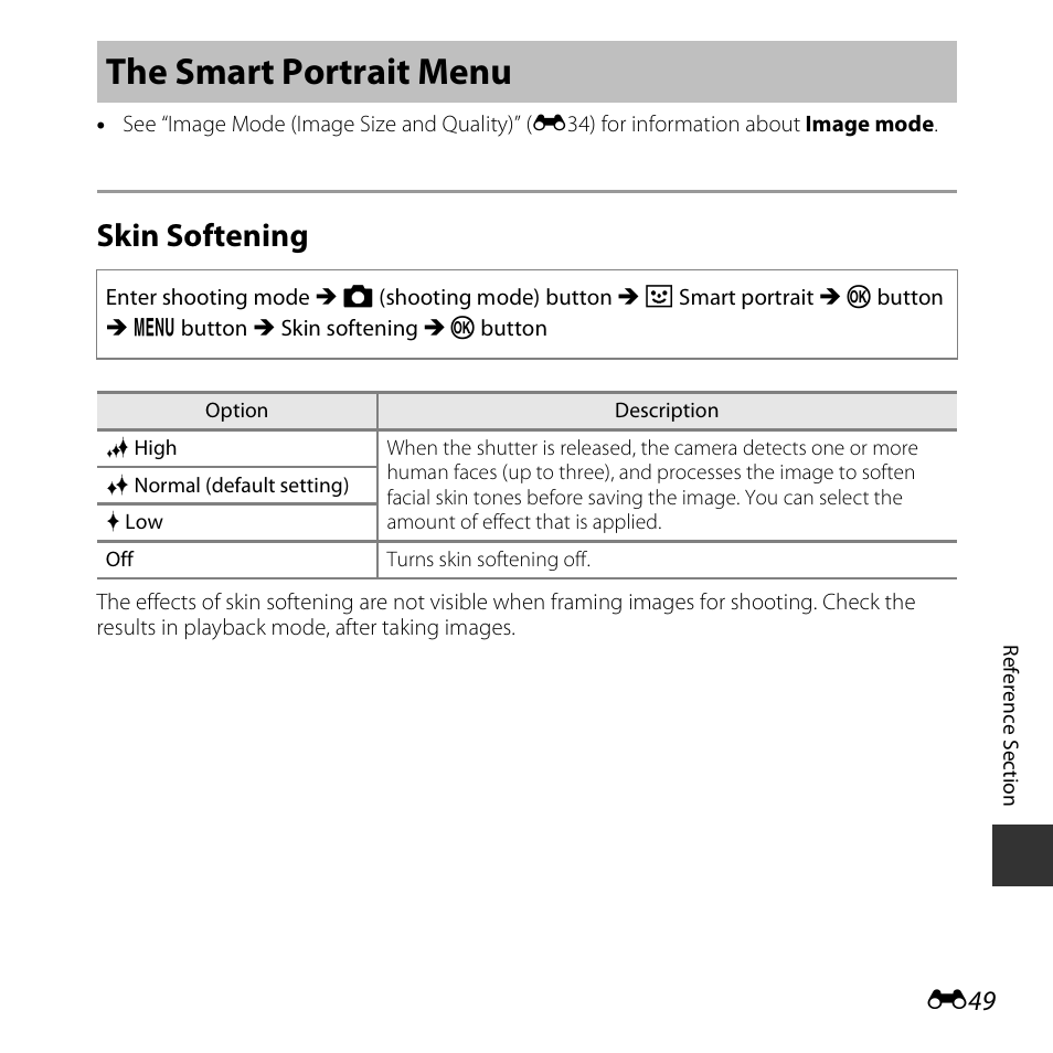 The smart portrait menu, Skin softening | Nikon S5300 User Manual | Page 161 / 240