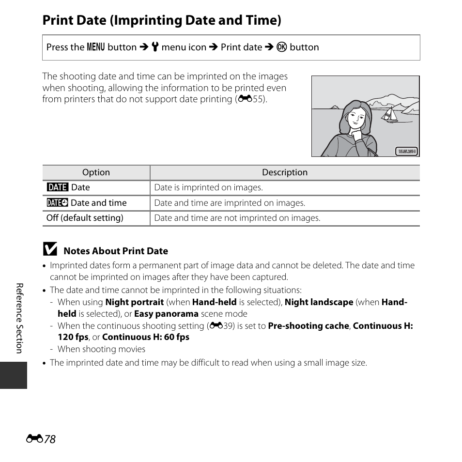 Print date (imprinting date and time), E78) | Nikon S5300 User Manual | Page 190 / 240