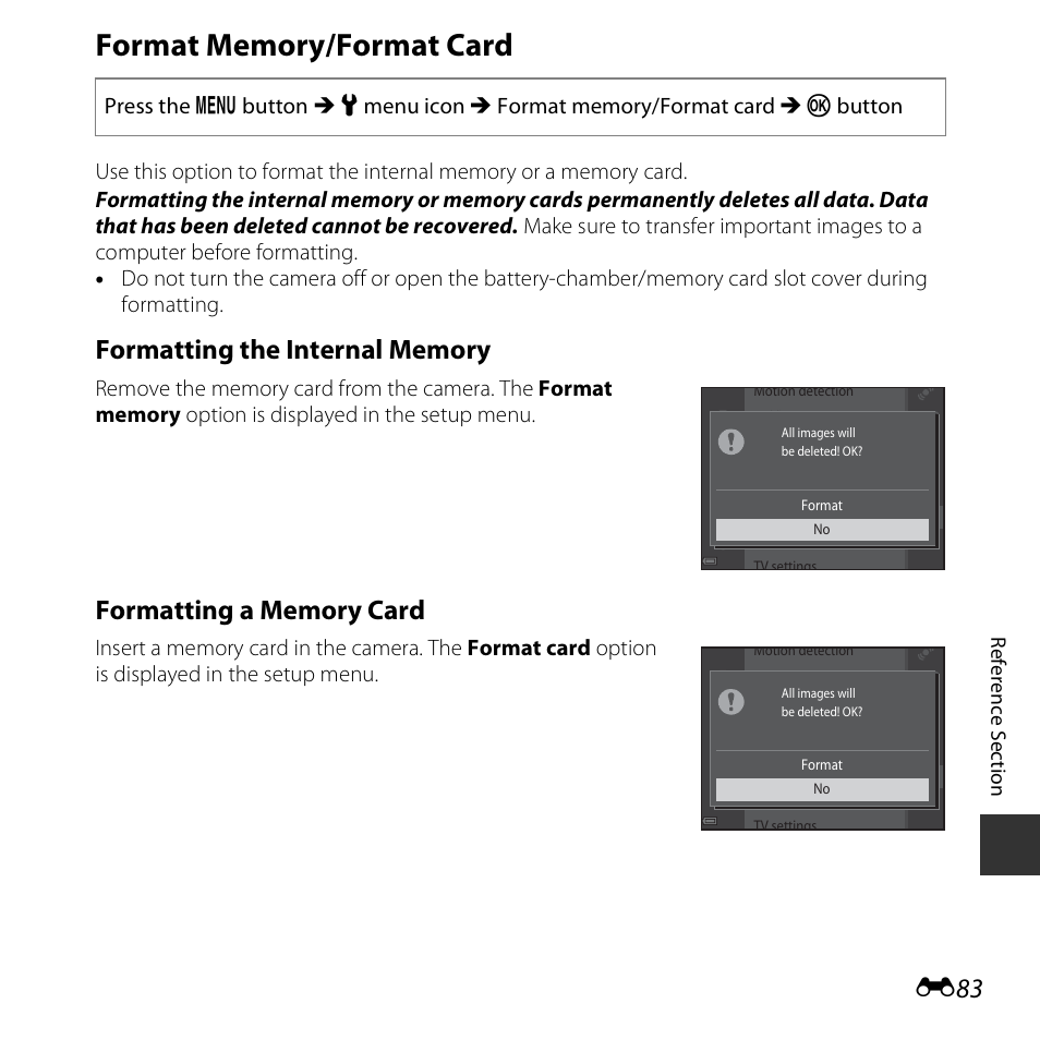 Format memory/format card | Nikon S5300 User Manual | Page 195 / 240