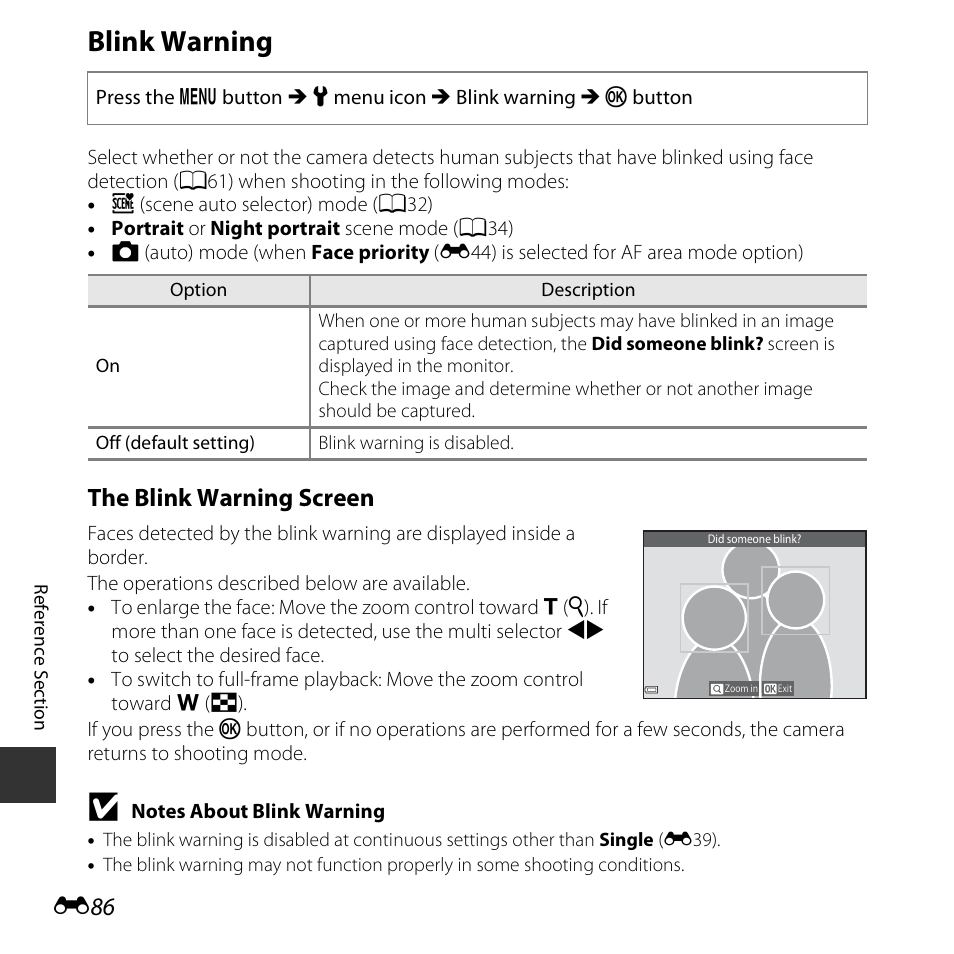 Blink warning, The blink warning screen | Nikon S5300 User Manual | Page 198 / 240