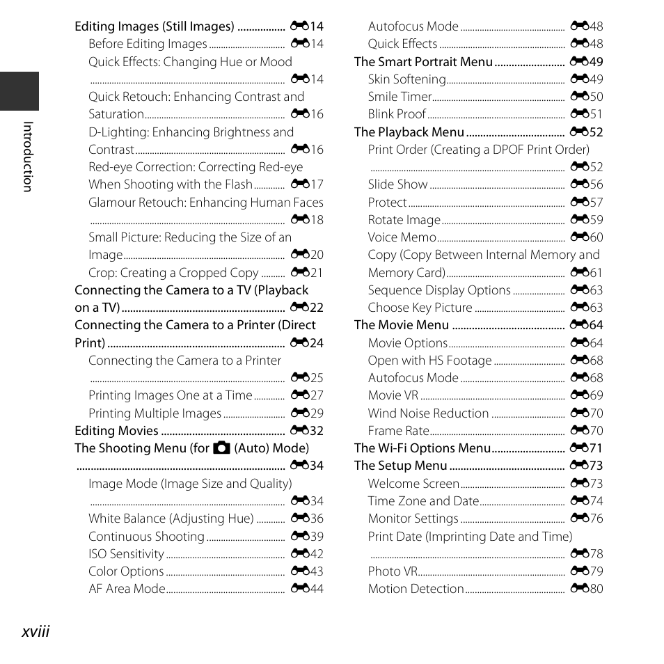 Xviii | Nikon S5300 User Manual | Page 20 / 240