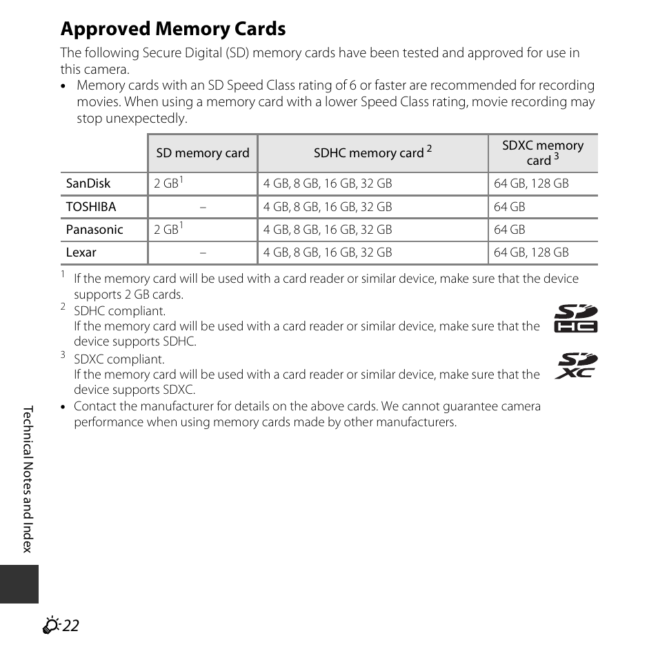 Approved memory cards | Nikon S5300 User Manual | Page 230 / 240