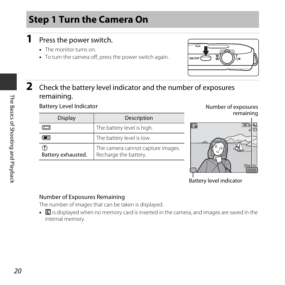 Step 1 turn the camera on, Press the power switch | Nikon S5300 User Manual | Page 42 / 240