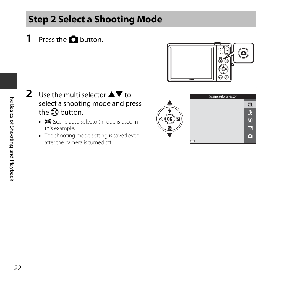 Step 2 select a shooting mode | Nikon S5300 User Manual | Page 44 / 240