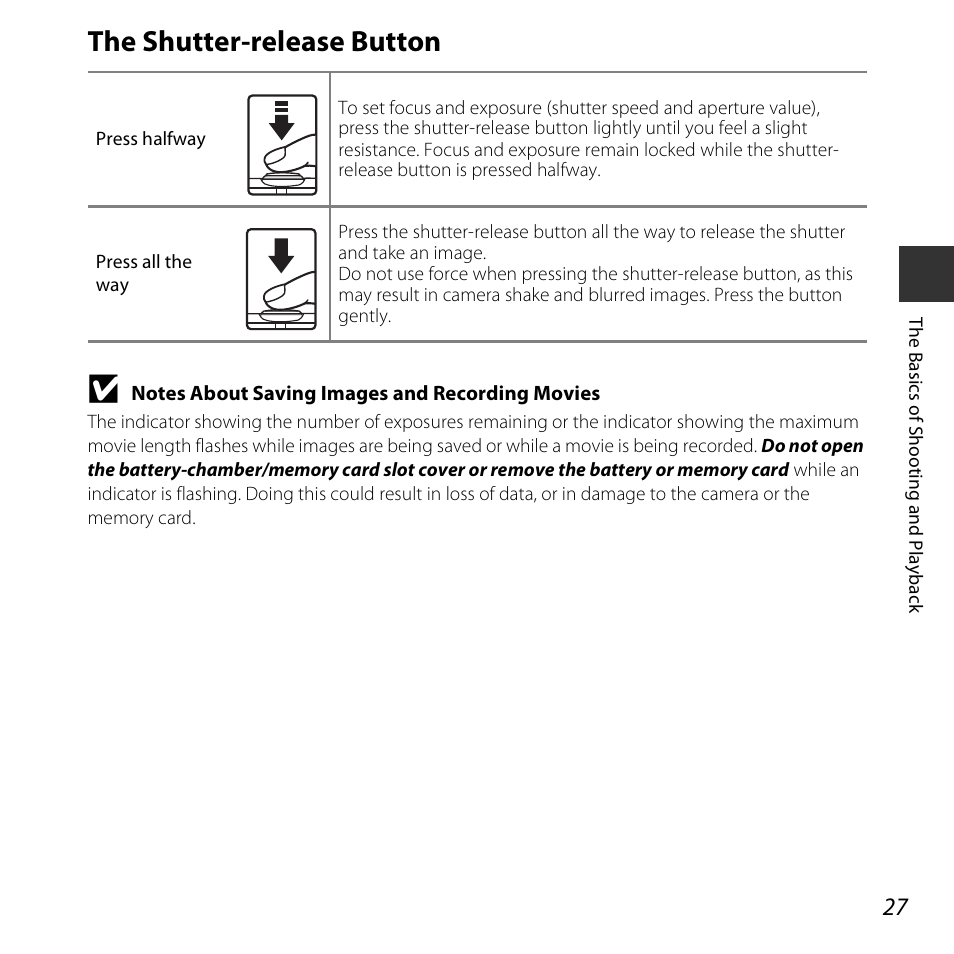 The shutter-release button | Nikon S5300 User Manual | Page 49 / 240