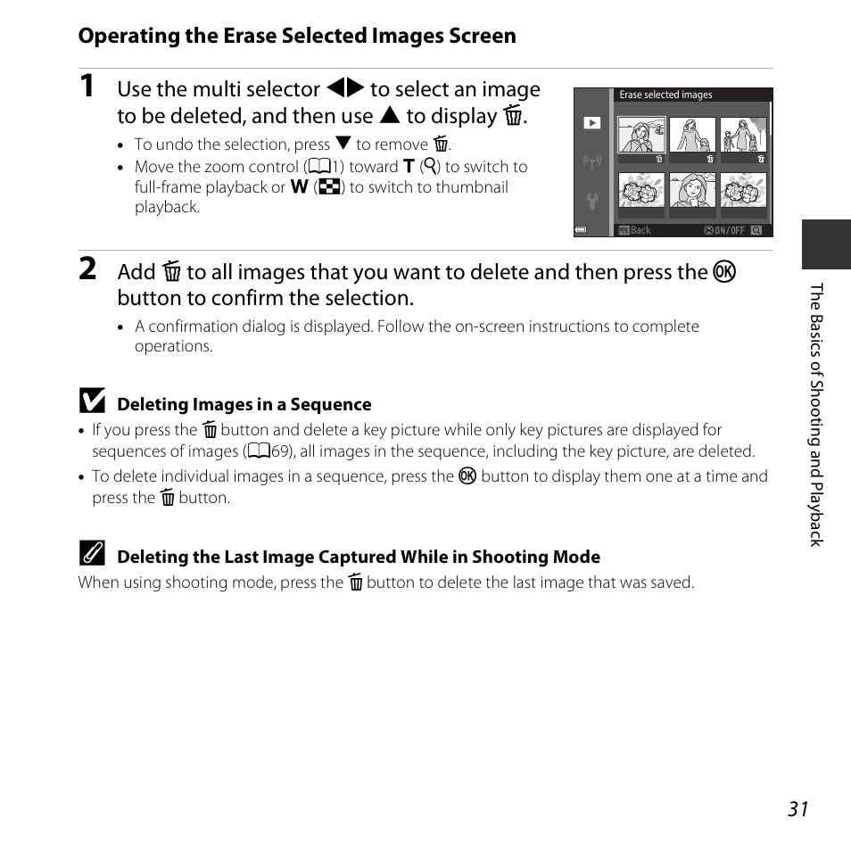 Operating the erase selected images screen | Nikon S5300 User Manual | Page 53 / 240