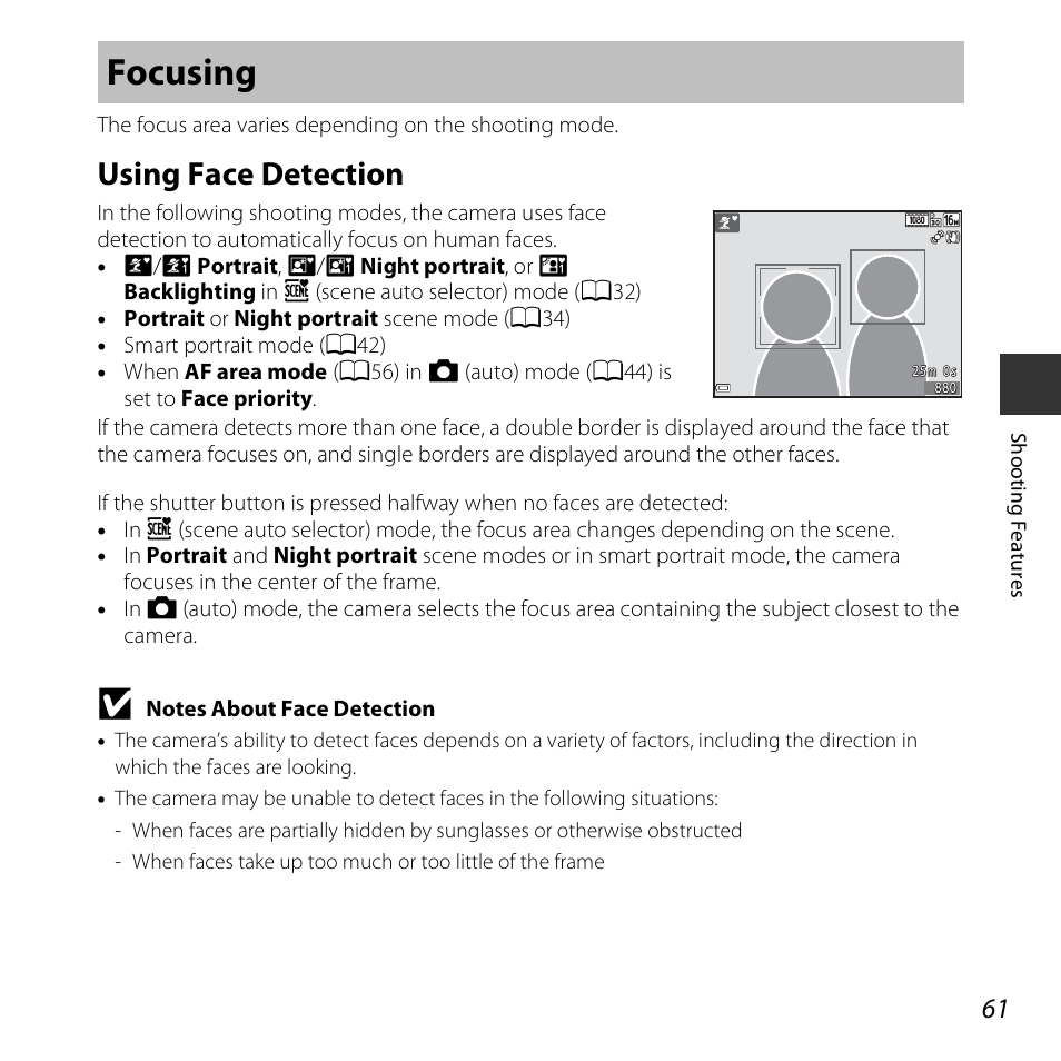 Focusing, Using face detection | Nikon S5300 User Manual | Page 83 / 240