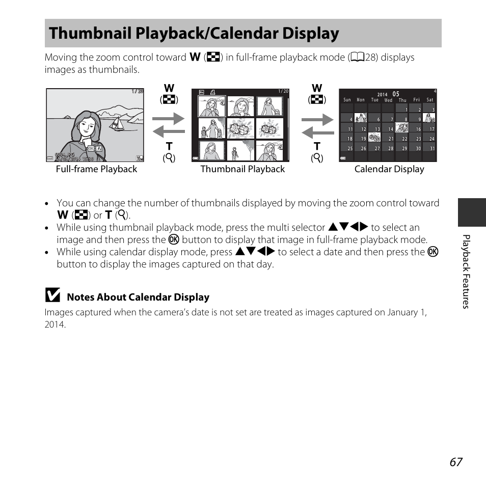 Thumbnail playback/calendar display, Play b a ck f e ature s | Nikon S5300 User Manual | Page 89 / 240