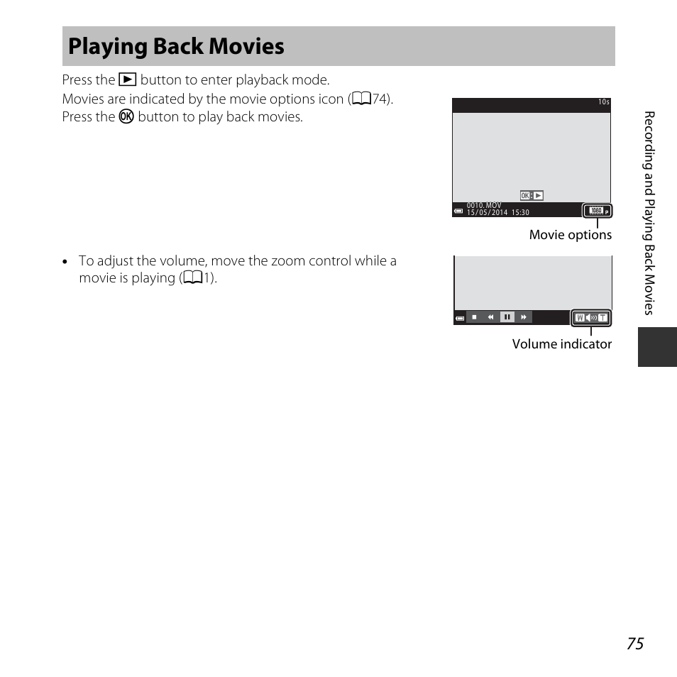 Playing back movies | Nikon S5300 User Manual | Page 97 / 240