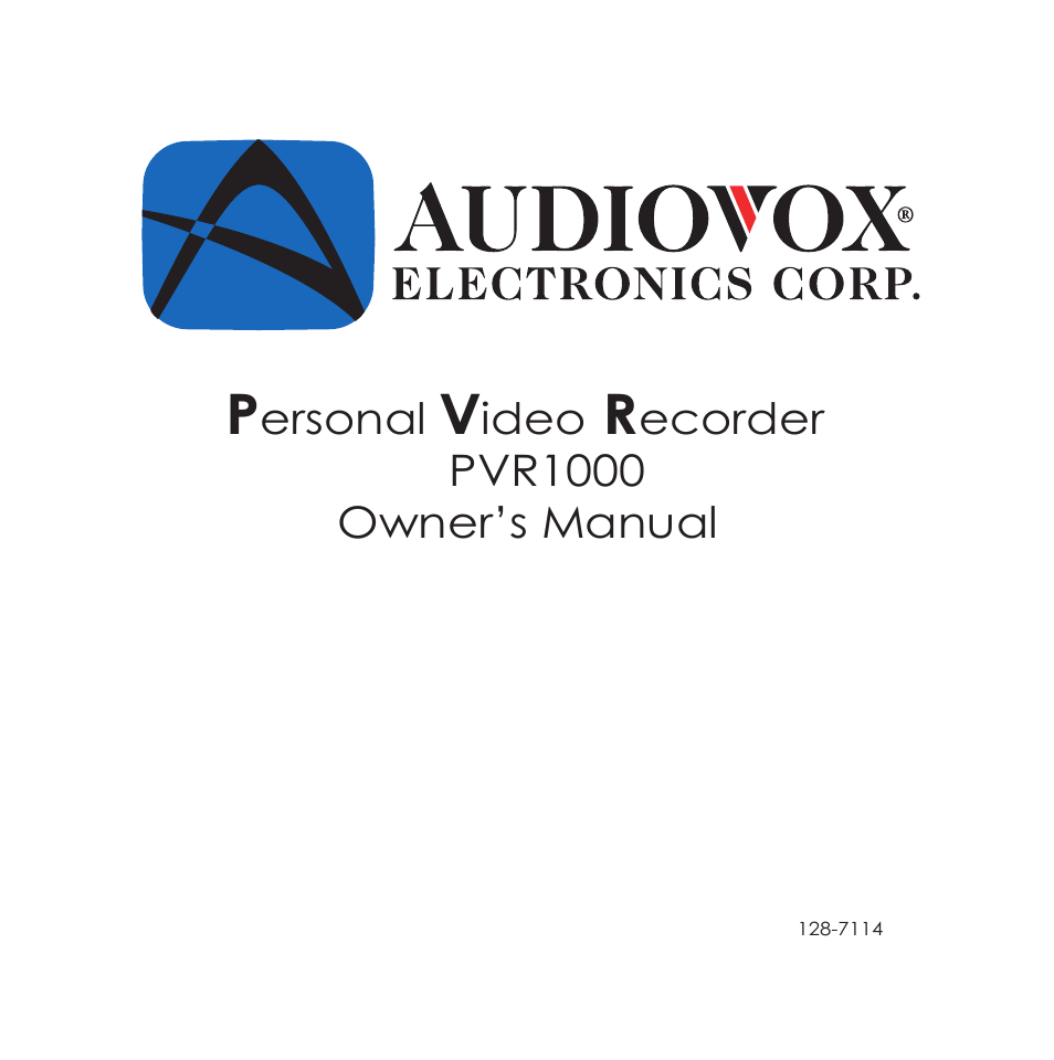 Audiovox PVR1000 User Manual | 42 pages