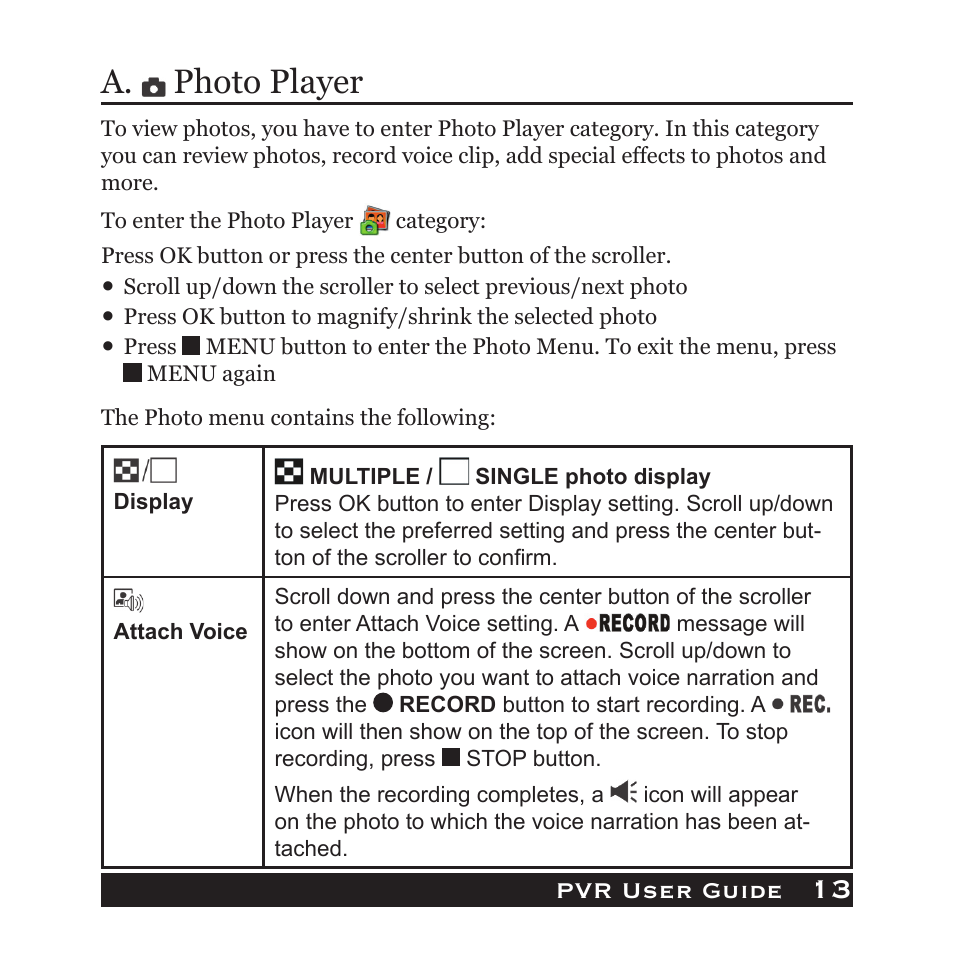 13 a. photo player, Pvr user guide | Audiovox PVR1000 User Manual | Page 13 / 42