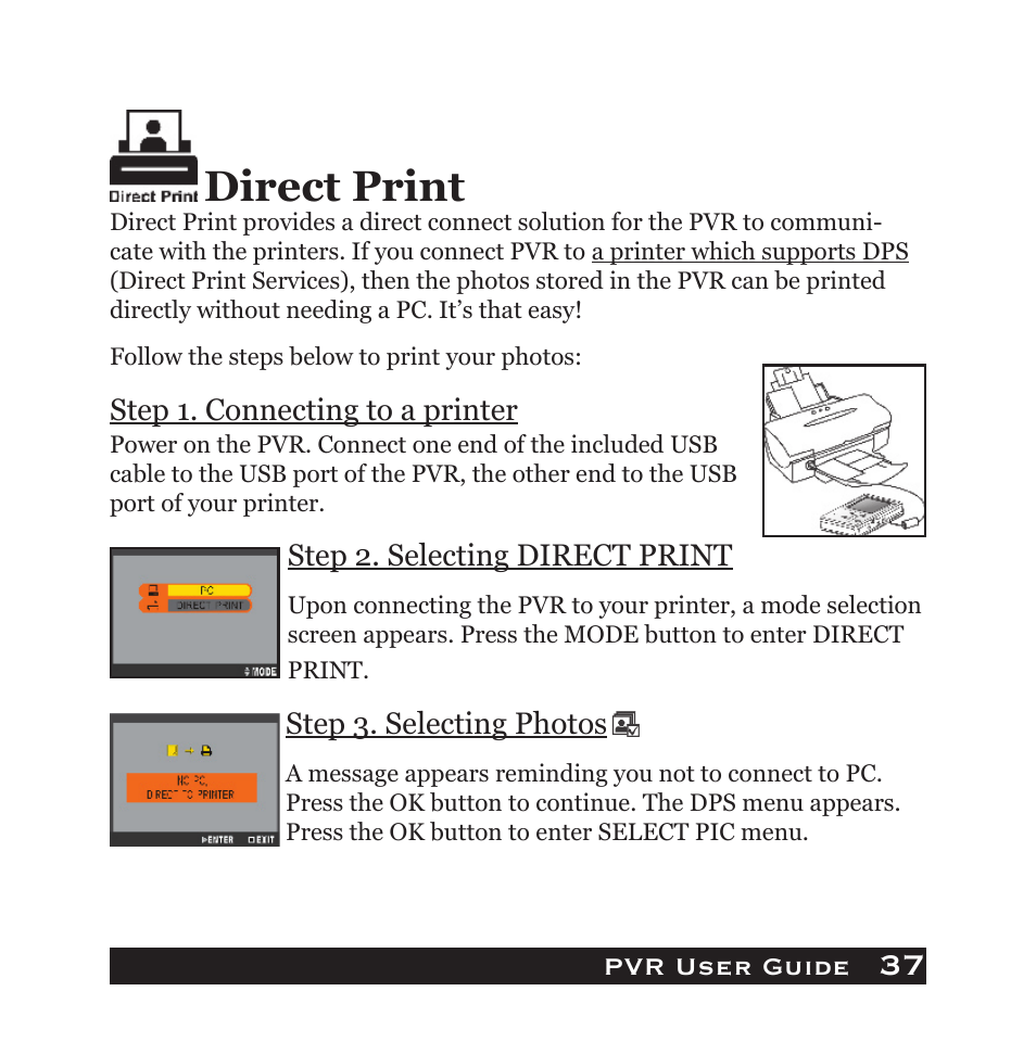 Direct print | Audiovox PVR1000 User Manual | Page 37 / 42