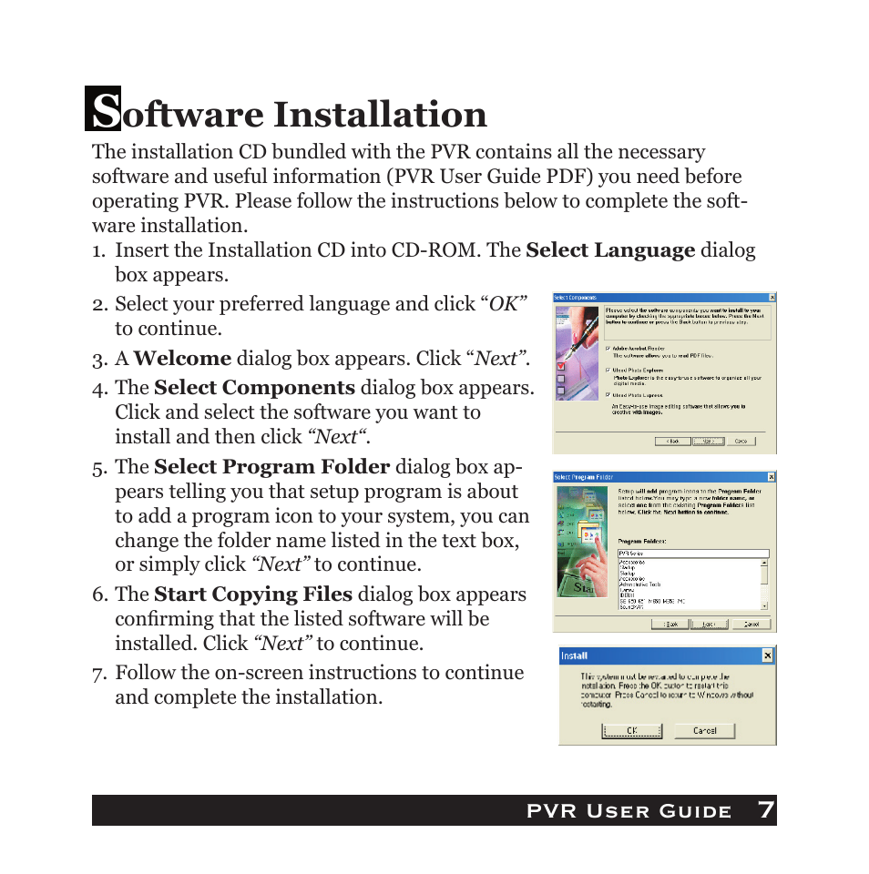 Oftware installation | Audiovox PVR1000 User Manual | Page 7 / 42