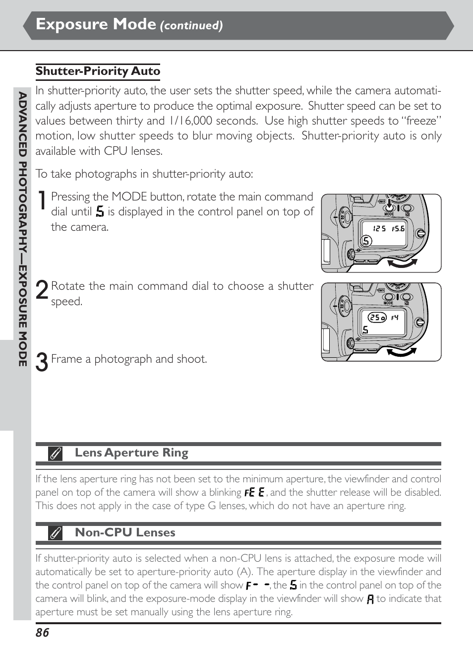 Exposure mode | Nikon D1H User Manual | Page 100 / 238