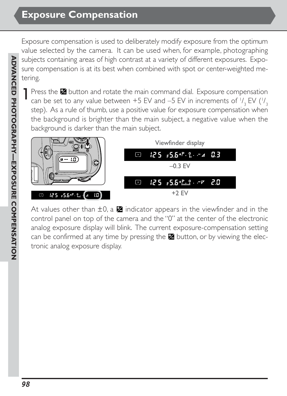 Exposure compensation | Nikon D1H User Manual | Page 112 / 238