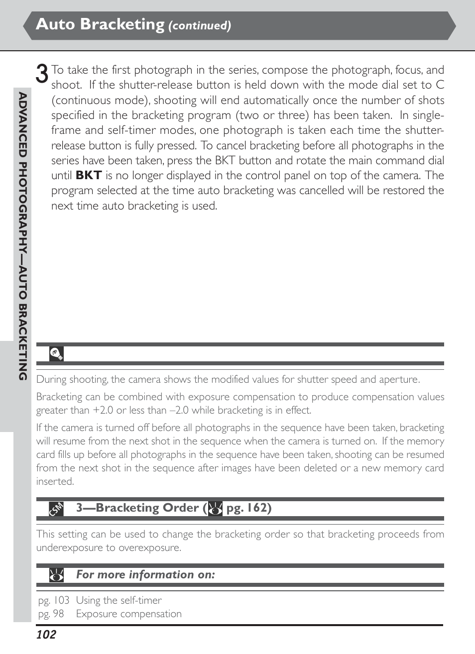 Auto bracketing | Nikon D1H User Manual | Page 116 / 238
